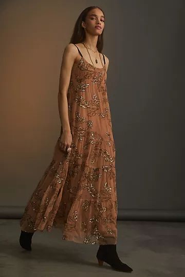 Maeve Sequined Tulle Midi Dress | Anthropologie (US)