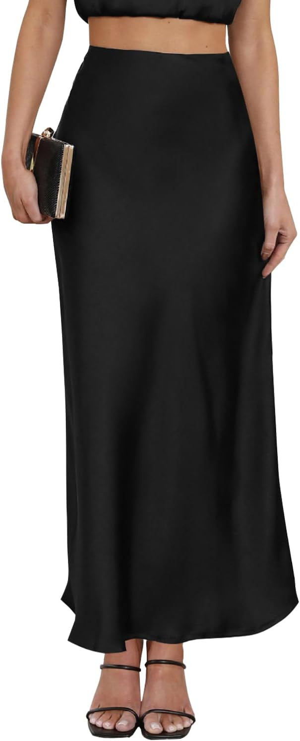 Satin Maxi Skirt High Waisted Silk Leopard Long Skirts for Women | Amazon (US)