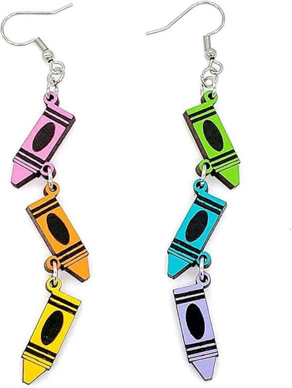 Back To School Teacher's Day Drop Earrings Lightweight Wooden Books Crayons Earrings Teacher Rain... | Amazon (US)