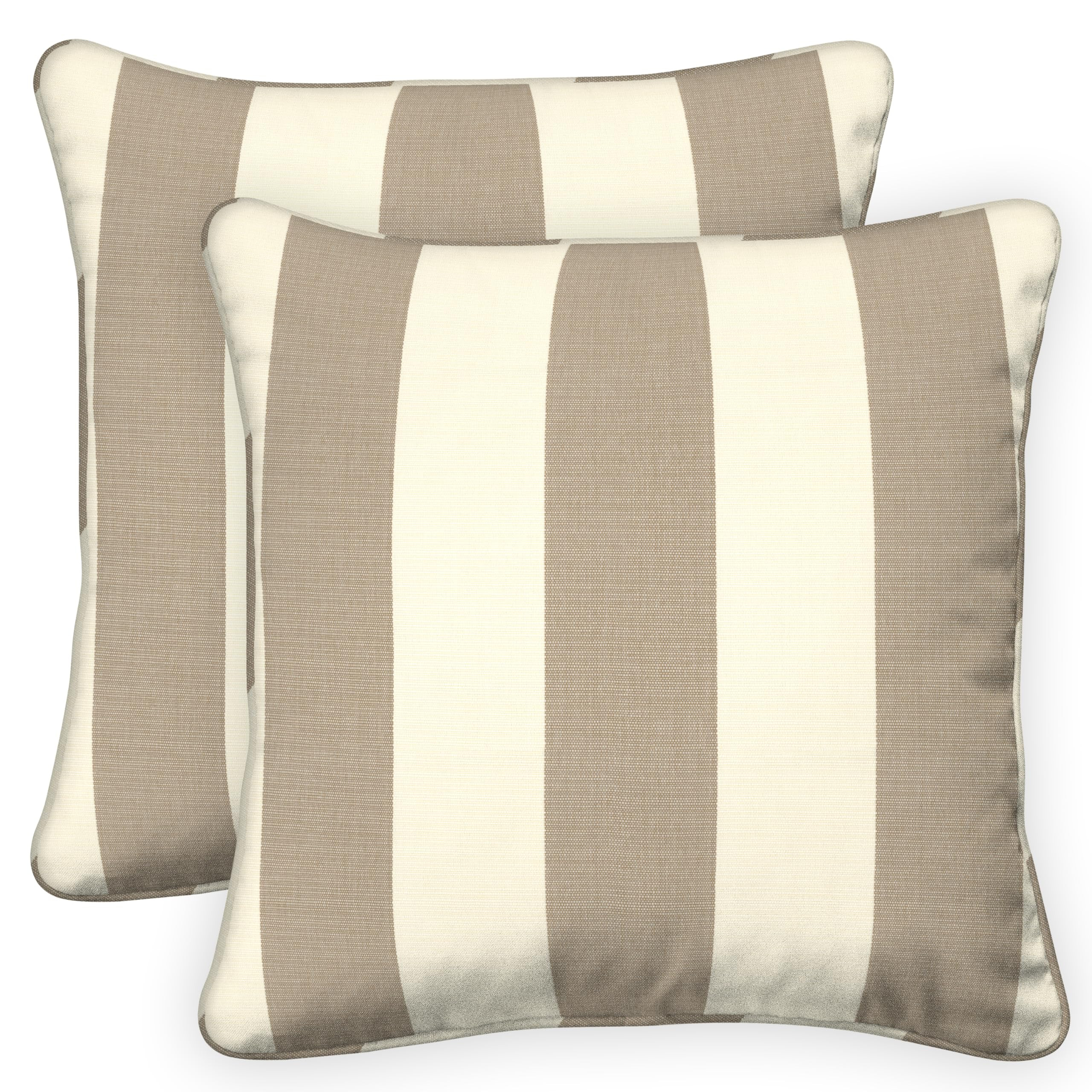 Honeycomb Outdoor Square Toss Pillow Cover Set, 18" W x 18" L, Cabana Stripe Tan Slipcovers | Amazon (US)
