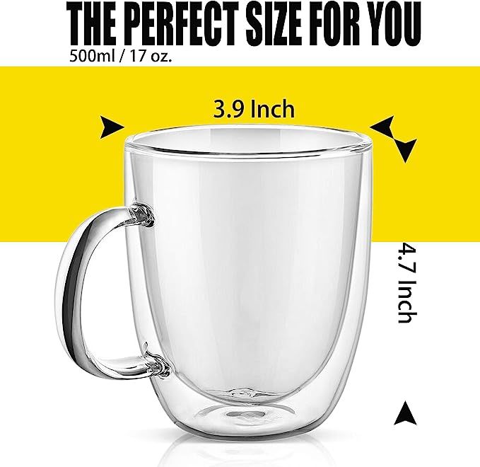 PunPun Large Clear Coffee Mug, A Jumbo Clear Mug, Glass Coffee Mug 500ml (17oz), Double Wall Insu... | Amazon (US)