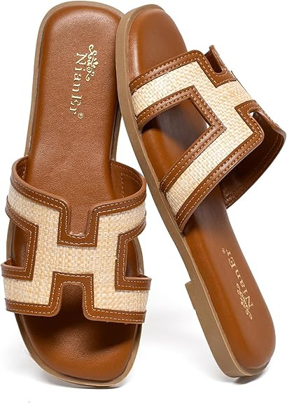 NianEr Womens Microfiber Leather Comfort Foam Support H Sandals Square Toe Dress Dressy Slip On C... | Amazon (US)