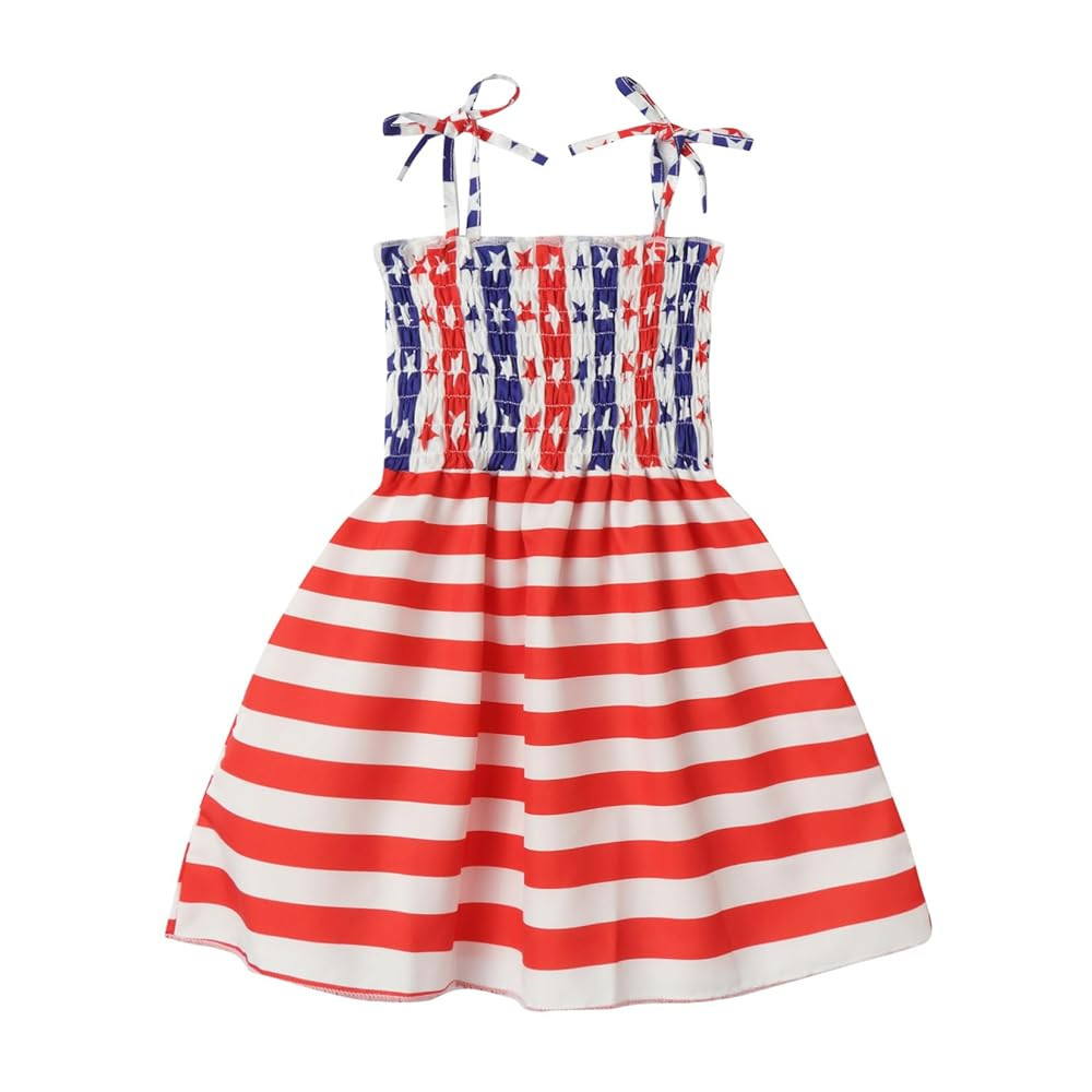 Mud Kingdom Little Girls Patriotic Dress Smocked 4th of July National Sleeveless Independence Day | Amazon (US)