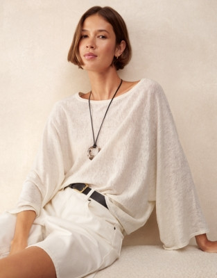The White Company Linen Cotton Oversized Batwing Jumper, Fawn, Size: L | The White Company UK & ROW