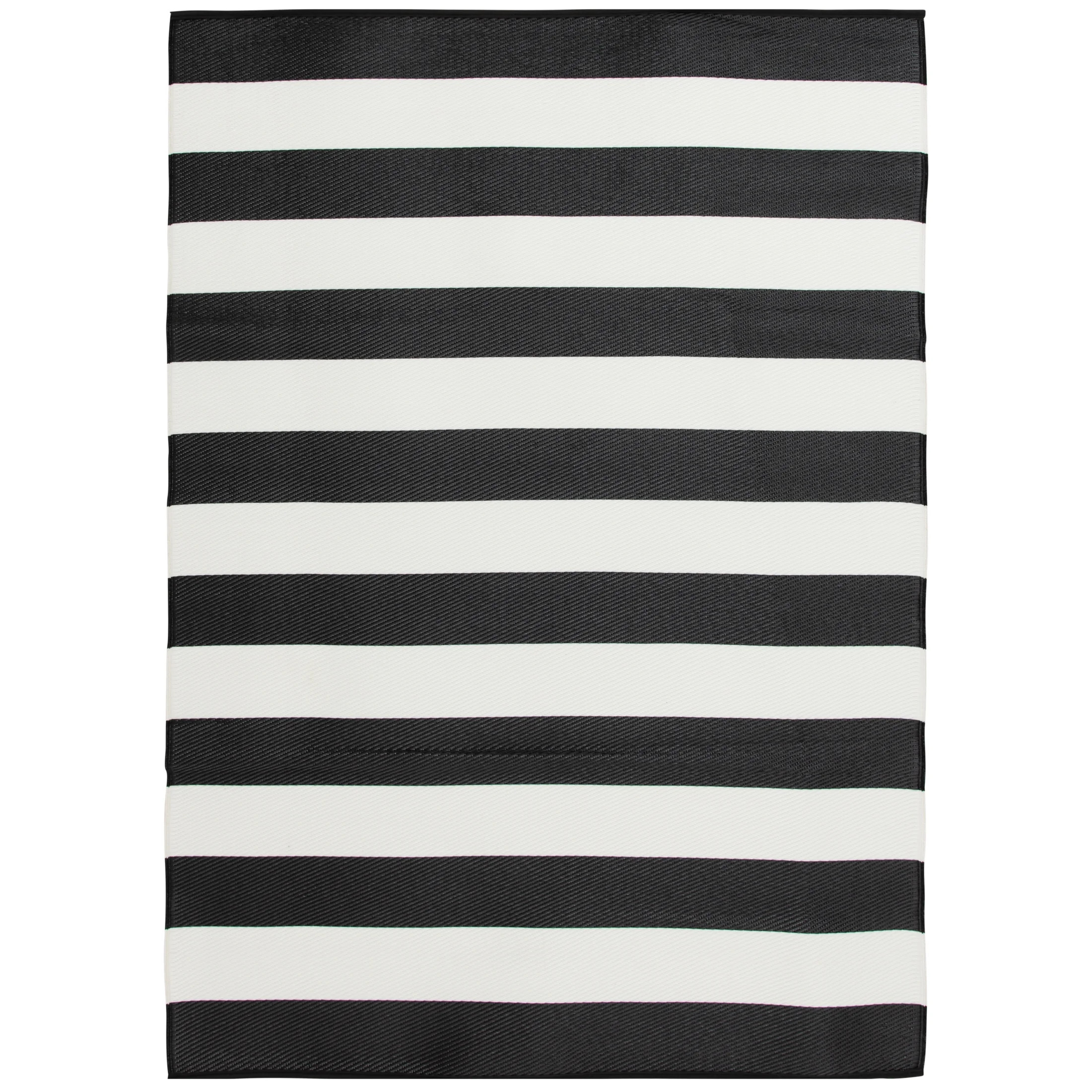 Mainstays 5'X7' Black and White Stripe Reversible Outdoor Plastic Rug | Walmart (US)