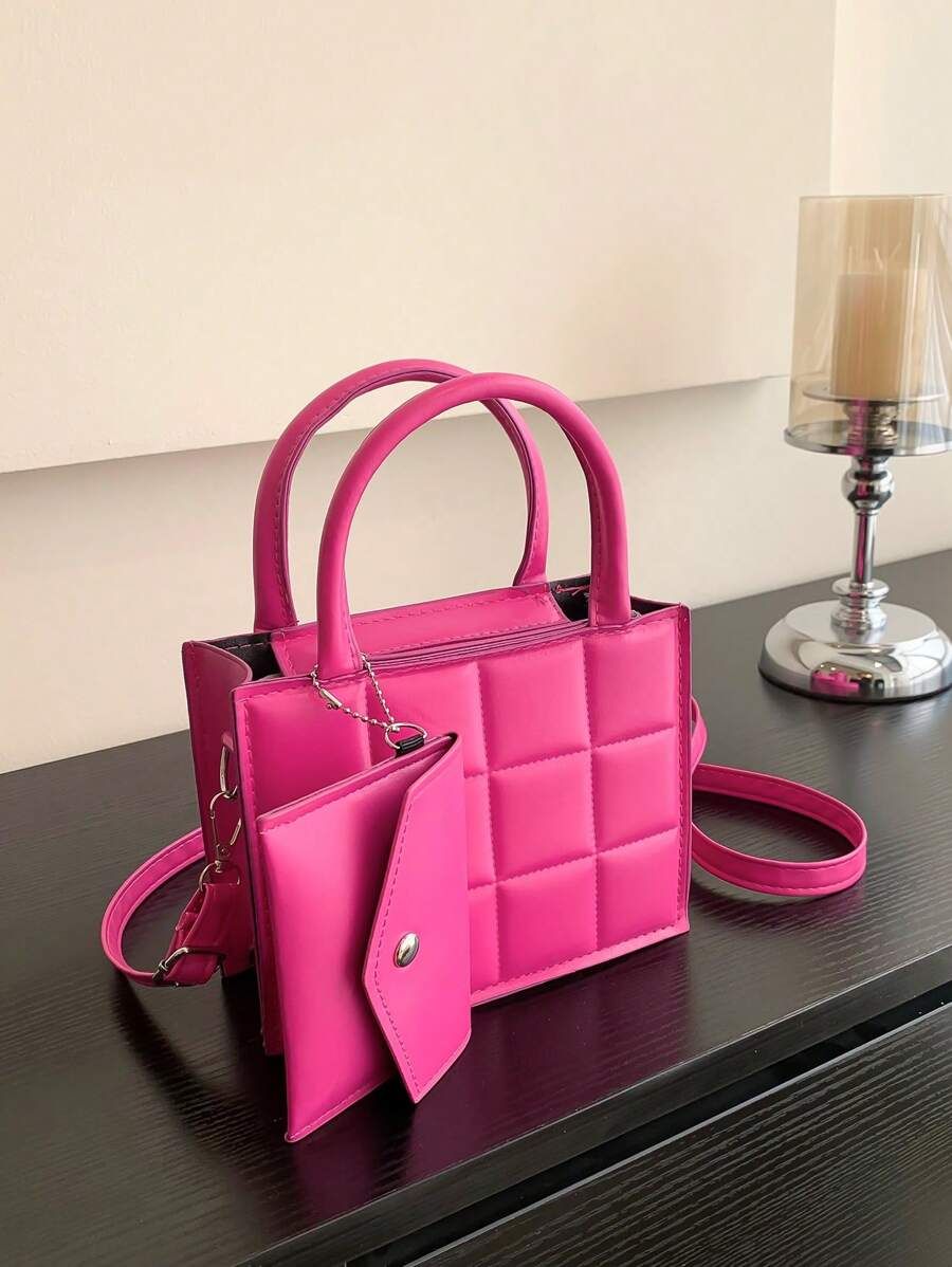 Black Friday Sale Mini Diamond Grid Rainbow Gradient Embossed Fashionable Multi-Use Women Handbag... | SHEIN