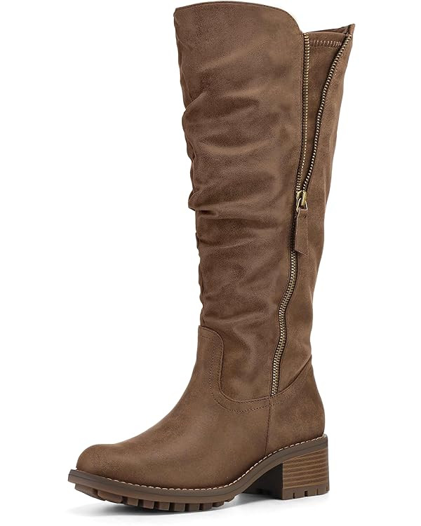 mysoft Women's Knee High Boots Side Zipper Lug Sole 2 Inch Stacked Chunky Heel Boots | Amazon (US)