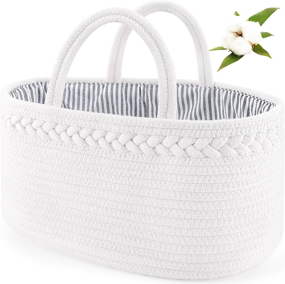 ABenkle Baby Diaper Caddy, Nursery Storage Bin and Car Organizer for Diapers Wipes, Cotton Rope B... | Amazon (US)