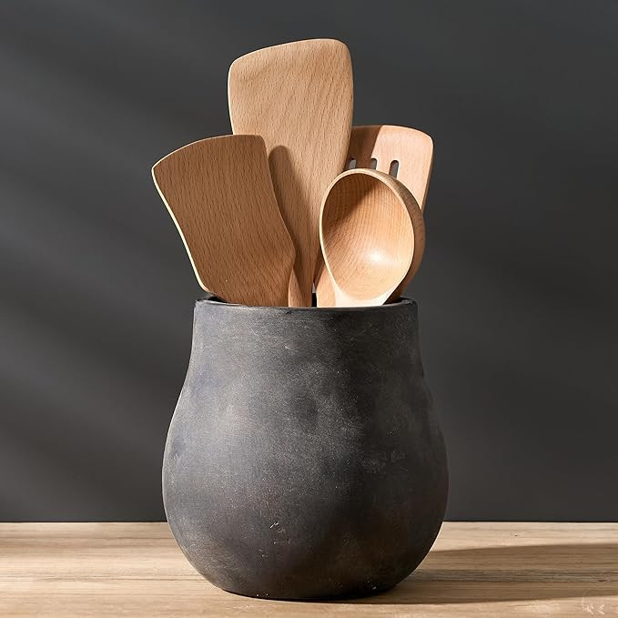 JIEMEI HOME Kitchen Utensil Holder, 6.61" Ceramic Rustic Utensil Crock for Countertop, Farmhouse ... | Amazon (US)