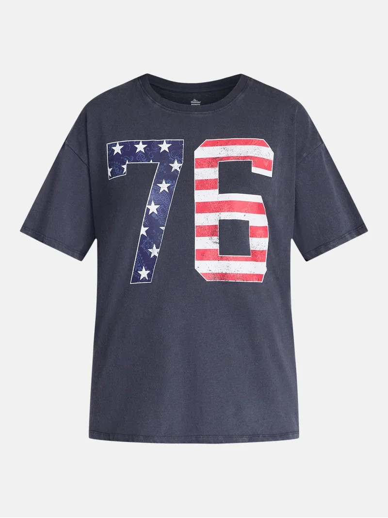 Americana 76 Women's Graphic Cotton Tee with Short Sleeves from Way to Celebrate, Sizes XXS-XXL | Walmart (US)