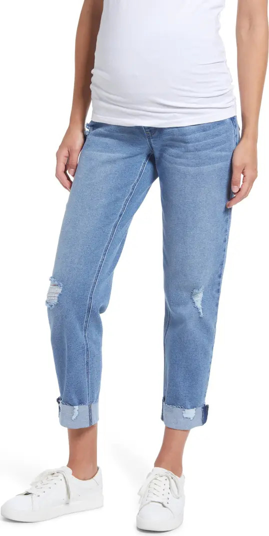 Over the Bump Raw Hem Maternity Slim Girlfriend Jeans | Nordstrom