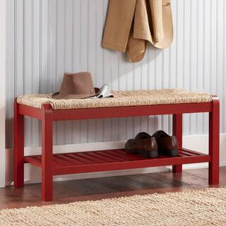 Home Decorators Collection Dorsey Chili Red Wood Entryway Bench with Rush Seat (37.99 in. W x 17.... | The Home Depot