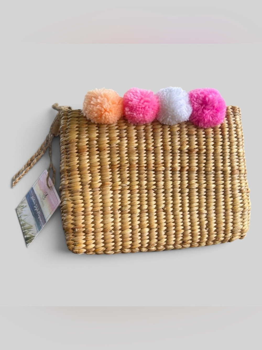 Seagrass  Straw Crossbody Bag with Pom-Pom Accents  Pink, Peach, White new chic | Poshmark