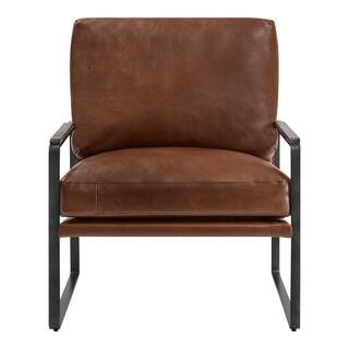 Modern Espresso Rawhide Upholstered Accent Chair with Gunmetal Metal Frame (28" W) | The Home Depot