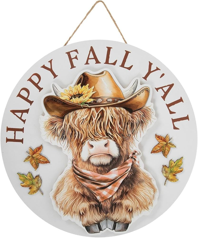 Hobby Lobby Happy Fall Y'all Highland Cow Round Wood Wall Sign, 15.75" | Amazon (US)