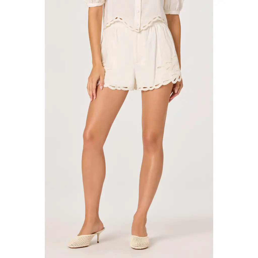 ASTR the Label Joellyn Embroidered Cotton Shorts in White at Nordstrom, Size Small | Nordstrom