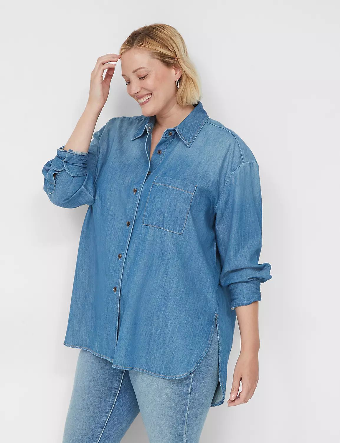 Denim Button-Down Boyfriend Shirt | LaneBryant | Lane Bryant (US)