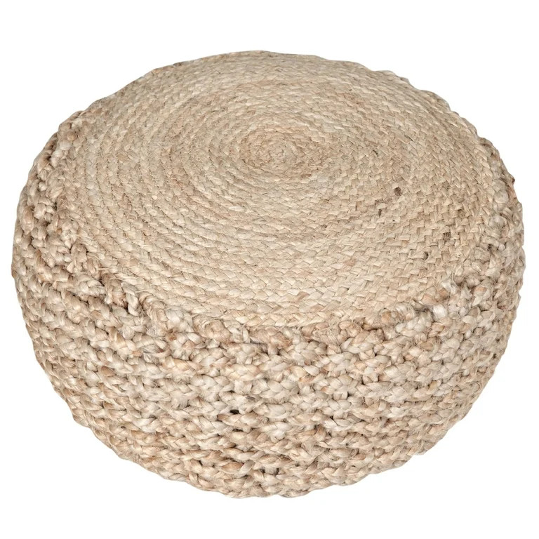 Woven Paths LR Home Round Solid Braided Cotton Indoor Pouf, Beige - Walmart.com | Walmart (US)