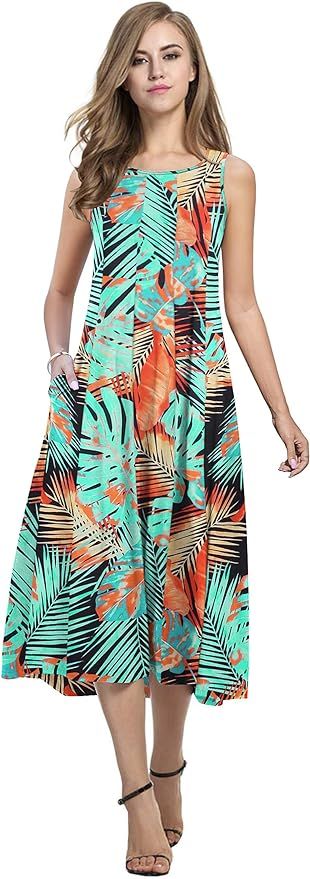 HOTOUCH Summer Casual Dresses for Women Sleeveless Midi Dress Swing Tank Sundress Pleated Tshirt ... | Amazon (US)