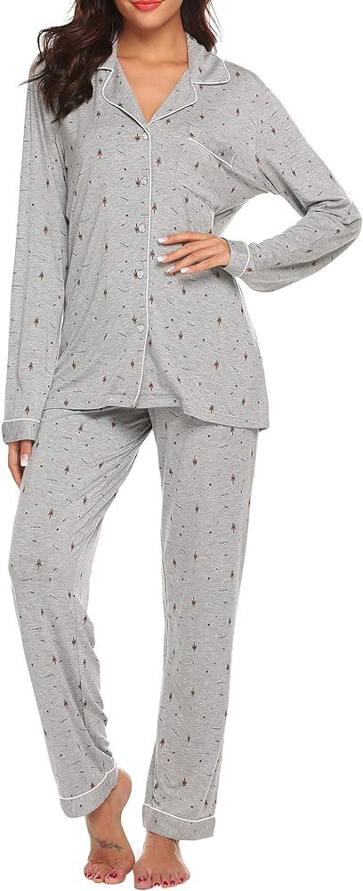 Ekouaer Pajamas Set Long Sleeve Sleepwear Womens Button Down Nightwear Soft Pj Lounge Sets XS-XXL | Amazon (US)