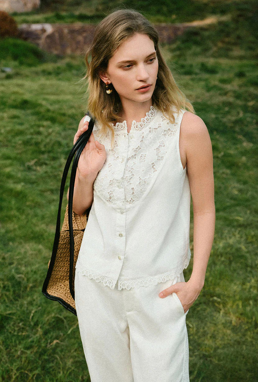 Coraline Cotton Lace Top - Ivory | Petite Studio NYC