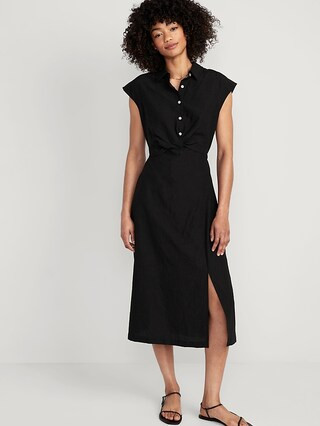 Waist-Defined Twist-Front Midi Shirt Dress for Women | Old Navy (US)