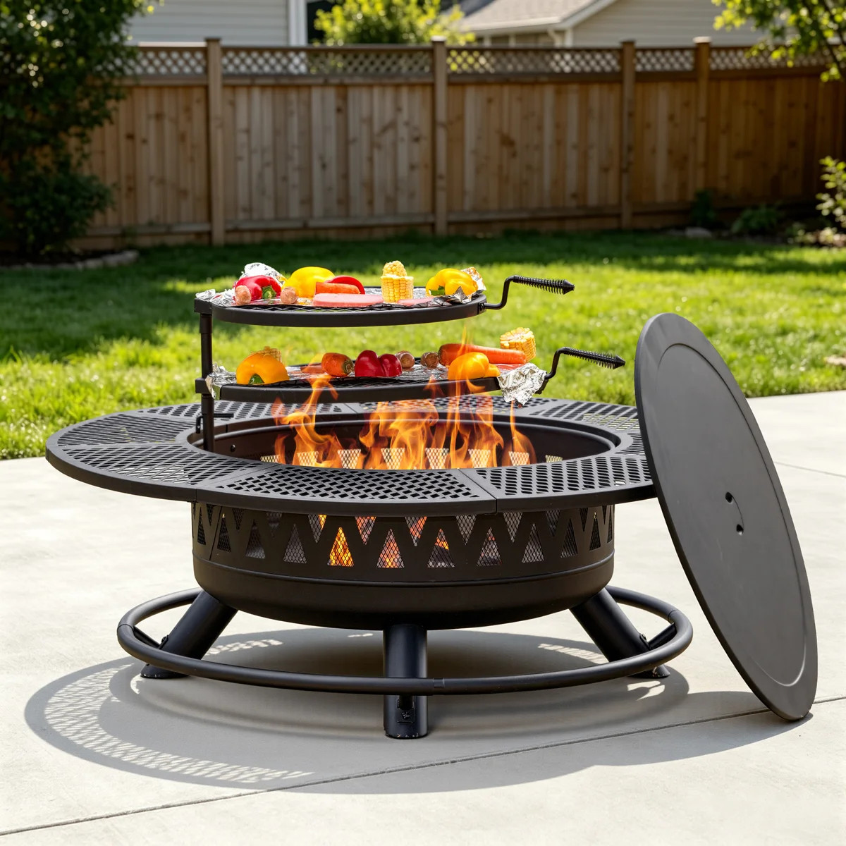 47 Inch 3-in-1 Fire Pit with 2 Grills – Large Outdoor Wood Burning Fireplace for Camping, Picni... | Wayfair North America