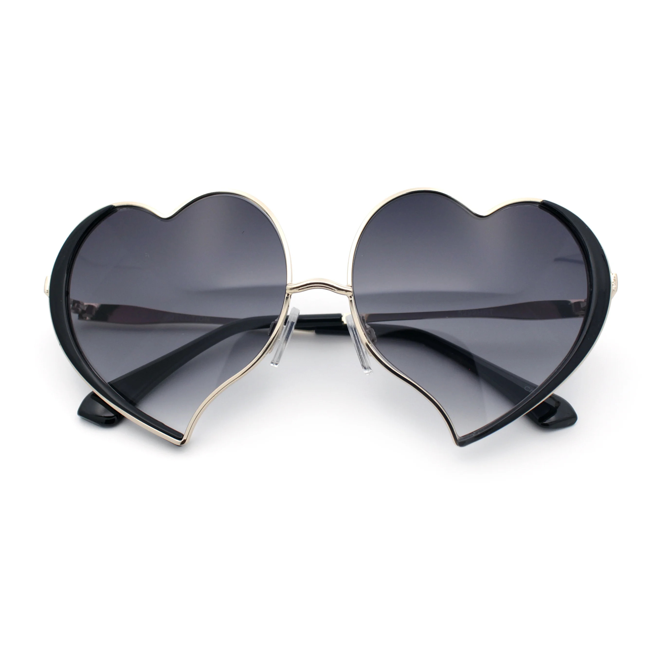 Womens Cute Bubbly Heart Shape Metal Rim Retro Lolita Sunglasses Gold Black - Smoke | Walmart (US)