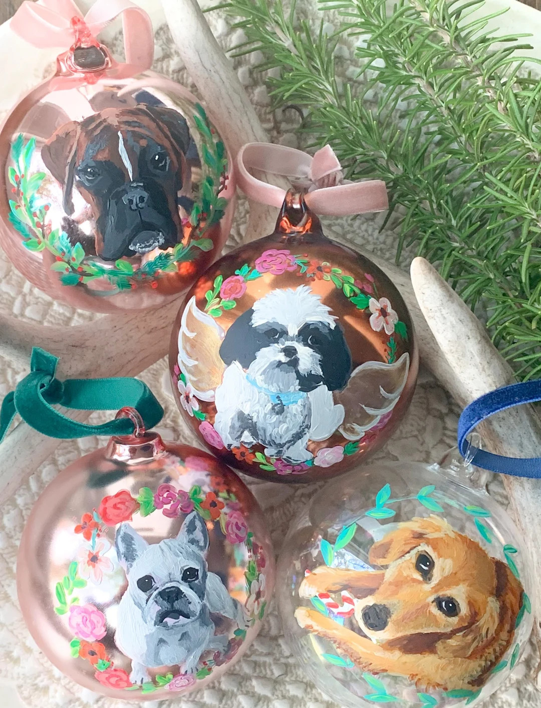 Hand-painted Pet Portrait Christmas Ornament Customizable Pet Keepsake, Personalized Holiday Gift... | Etsy (US)