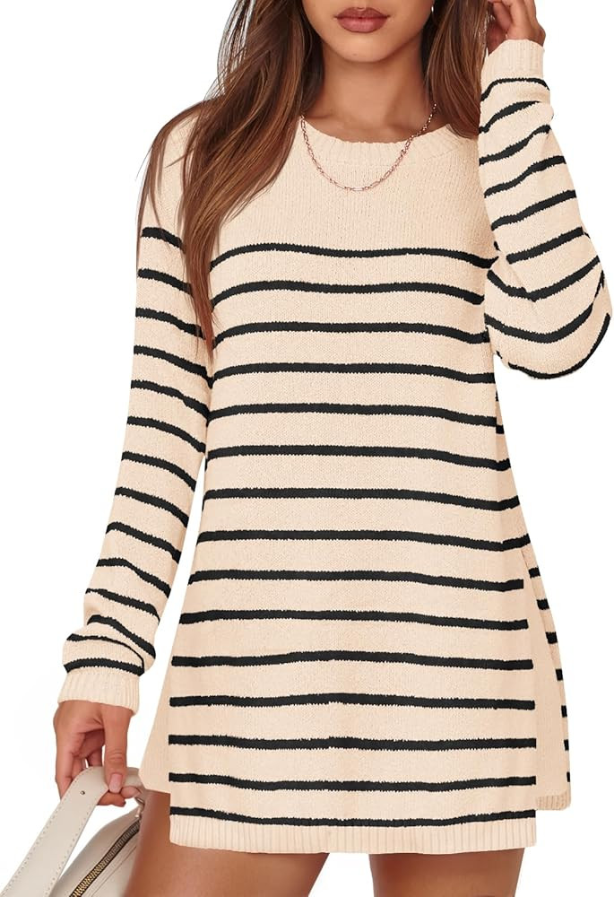 MEROKEETY Women's Striped 2 Piece Sweater Set Long Sleeve Shorts Lounge Sets Matching Pajama Set | Amazon (US)