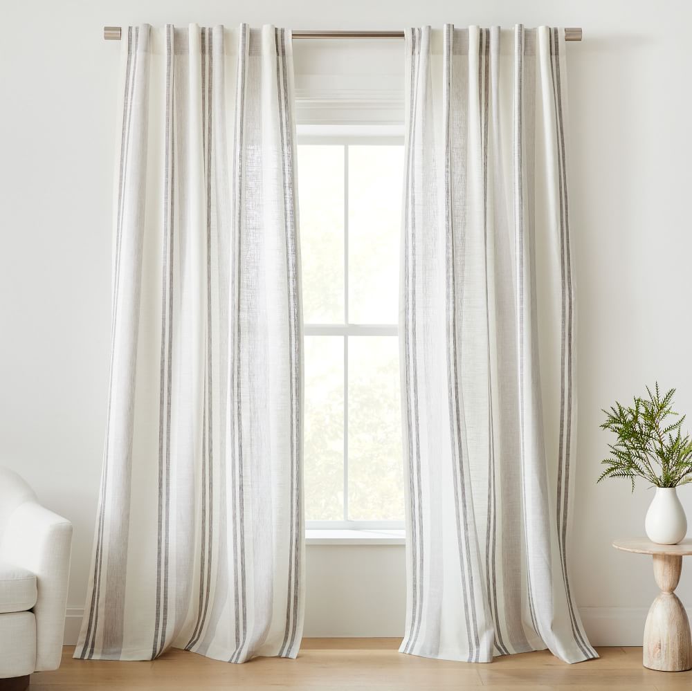 Textured Luxe Stripe Linen Curtain, 48&amp;quot;x96&amp;quot;, Frost Gray | West Elm (US)