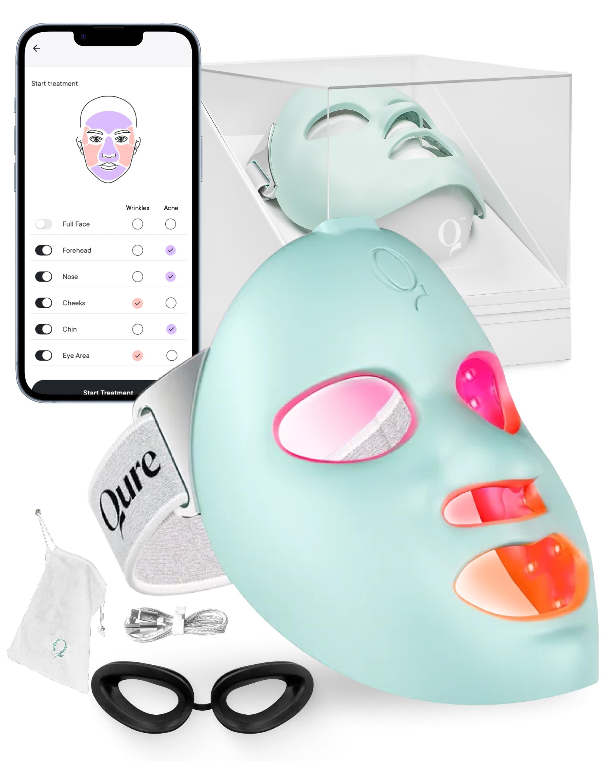 Qure LED Light Therapy Mask for Face - FDA Cleared for Wrinkles & Acne Treatment with 3 Modes, 5 ... | Amazon (US)