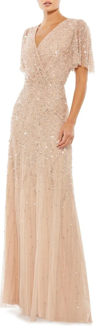 Beaded Leaves Butterfly Sleeve Gown | Nordstrom