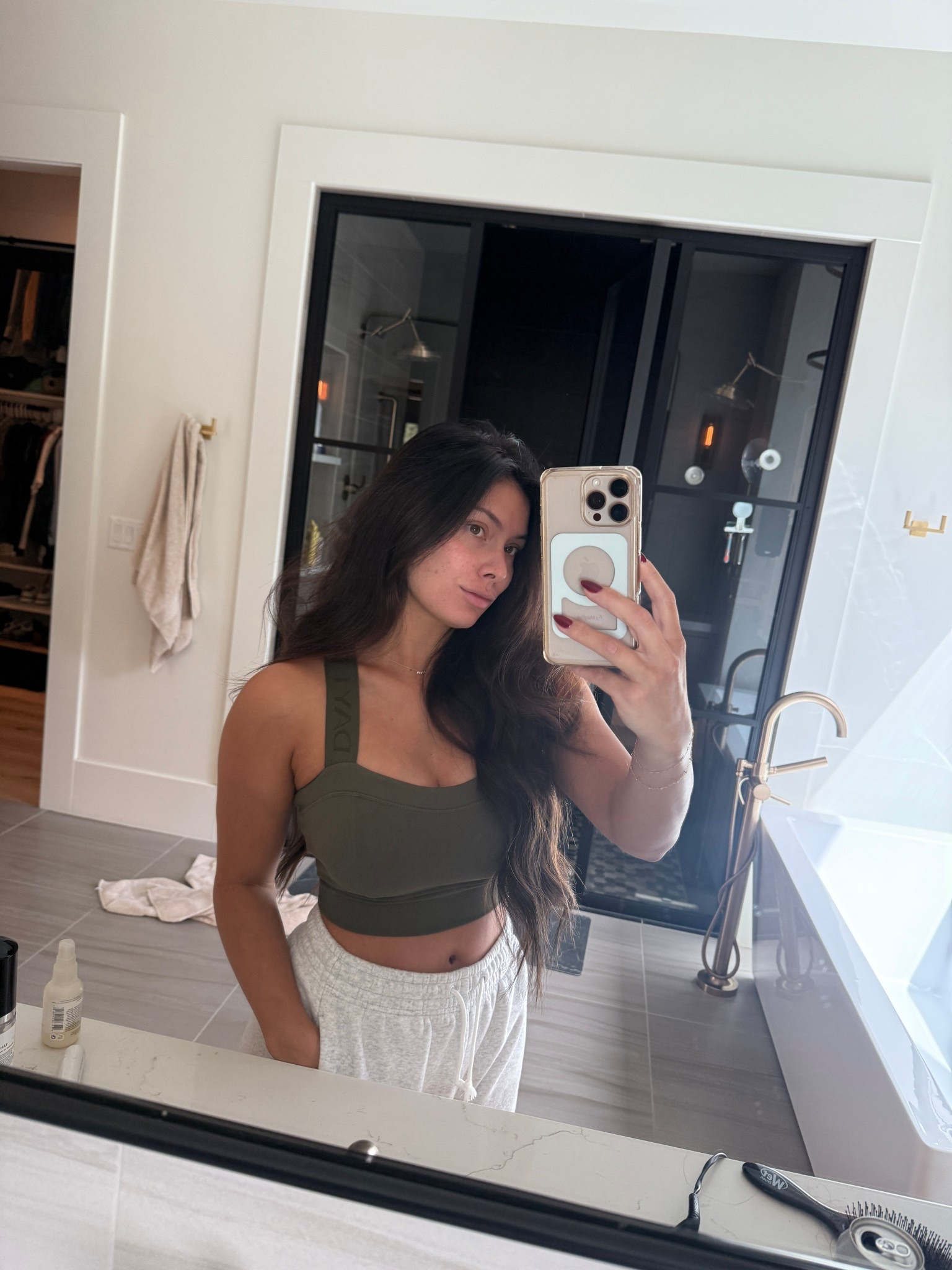 Love this combo. Will be ordering more of these sweats asap! They are wide leg and high waisted. This sports bra is so good. Super supportive and full coverage. I also have it in black.

#LTKActive #LTKStyleTip #LTKHome