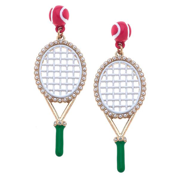 Teddy Enamel Tennis Racket Earrings in Green & Pink | CANVAS
