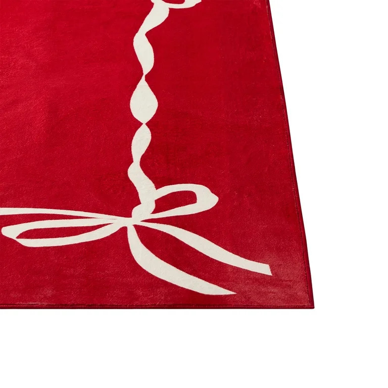 My Texas House Red/White Ribbon Faux Fur Washable Indoor Area Rug, 5' x 7' | Walmart (US)