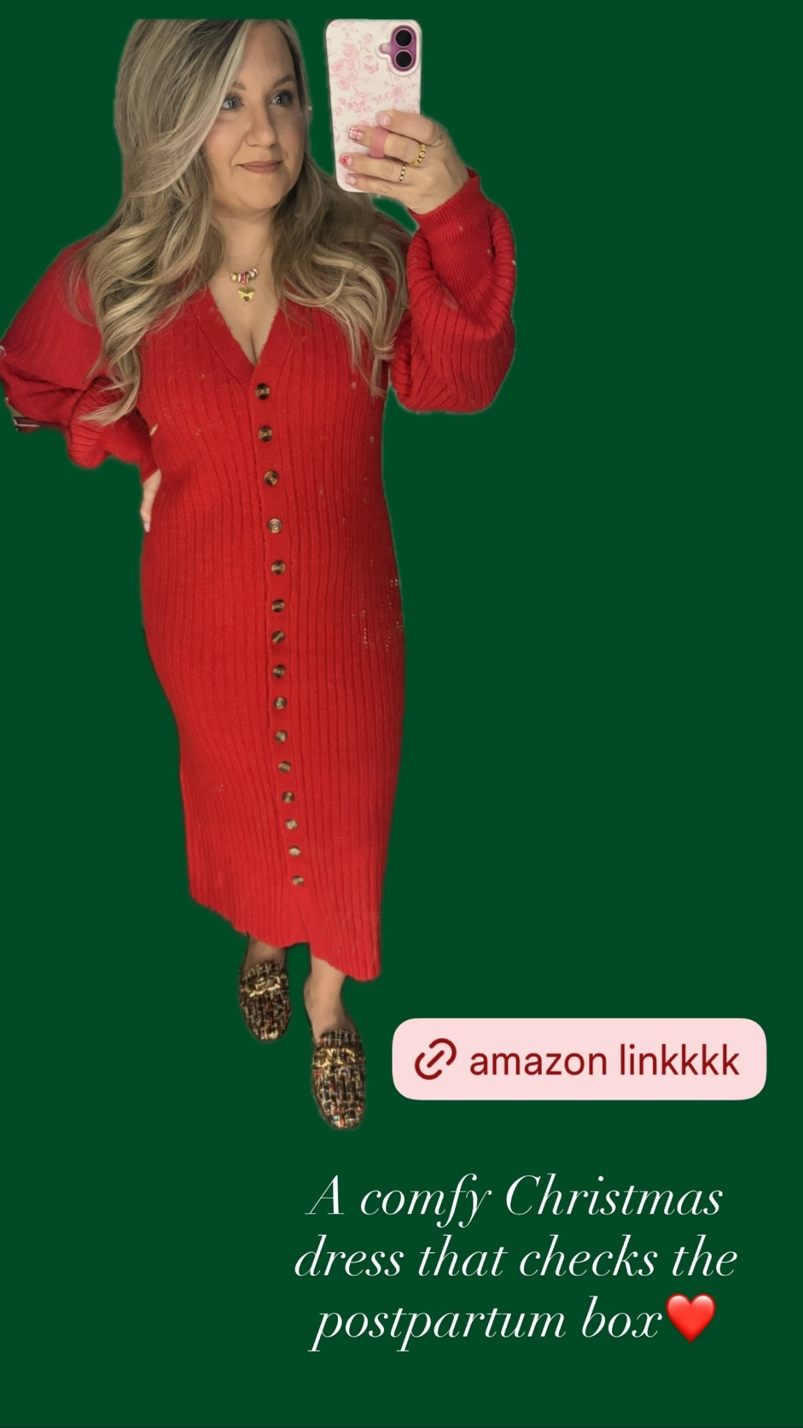 Comfy Christmas sweater dress that checks the post partum box! 