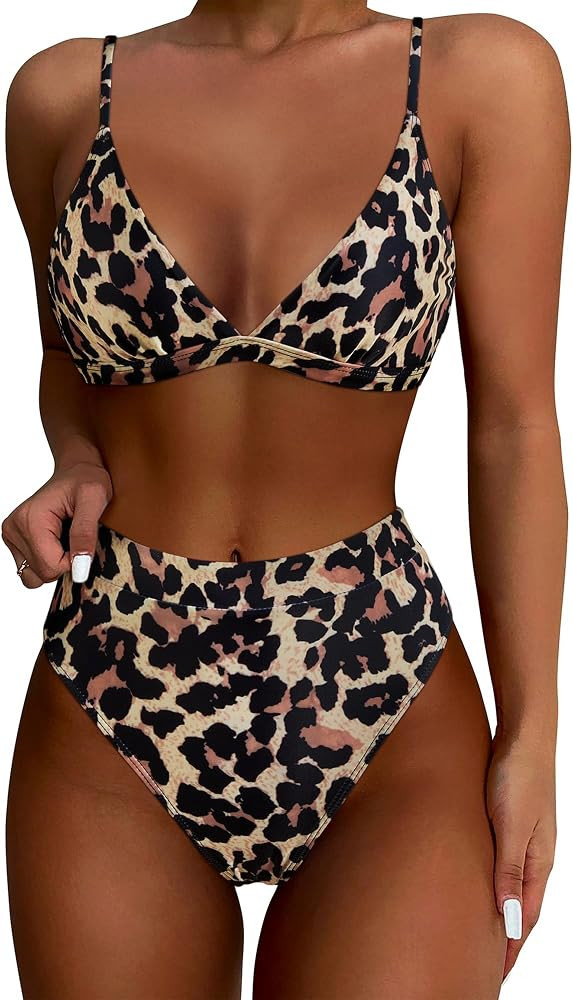 SUUKSESS Women High Waisted High Cut Bikini Set Sexy Triangle Two Piece Swimsuits | Amazon (US)