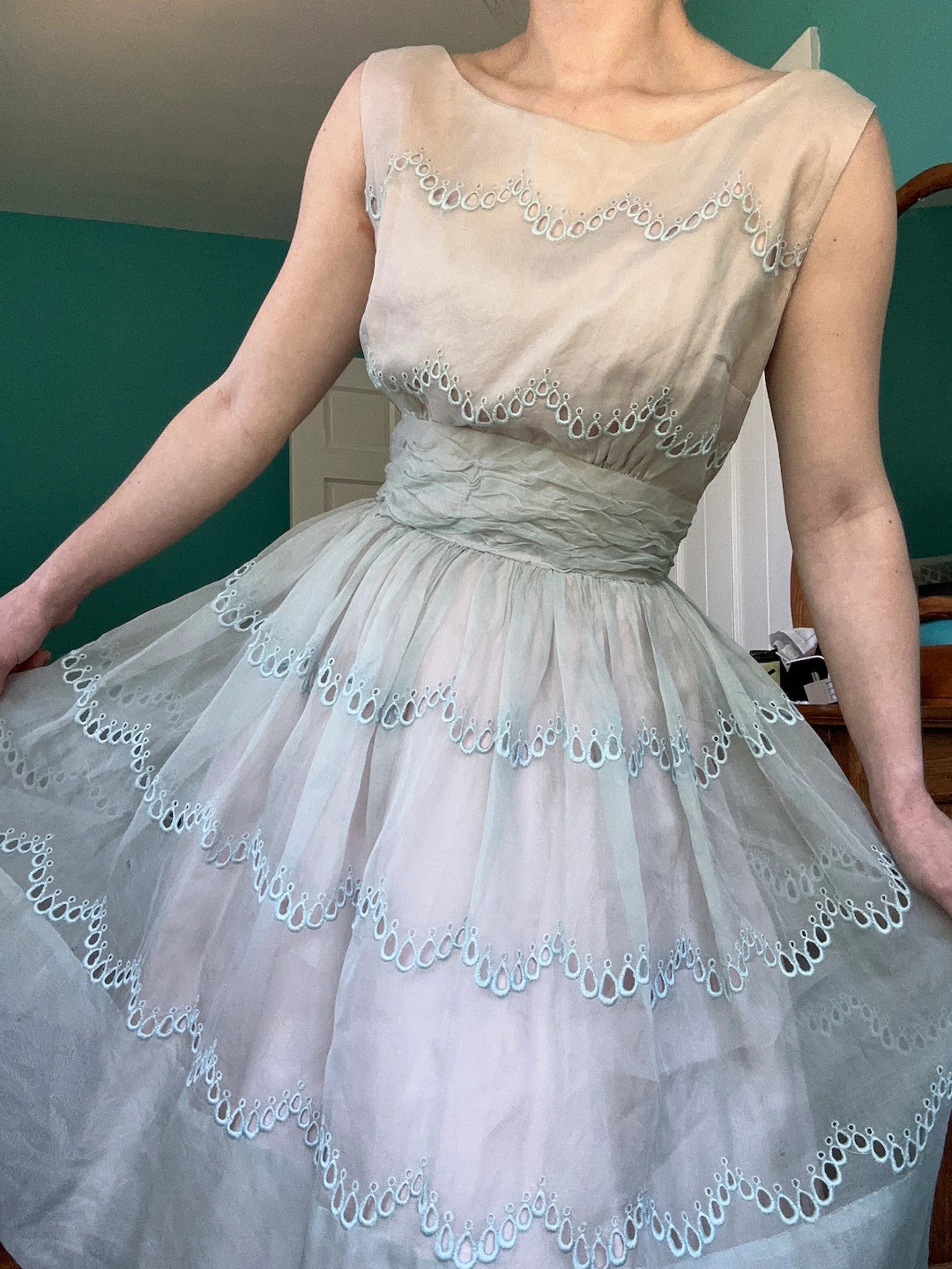 1950s Pale Pink & Blue Fairy Cupcake Party Dress Eyelet Scallop Design | S | Etsy (US)