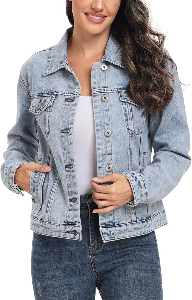 MISS MOLY Women's Denim Jacket Button Up Long Sleeve Basic Trendy Jean Jacket Coat with Pockets | Amazon (US)