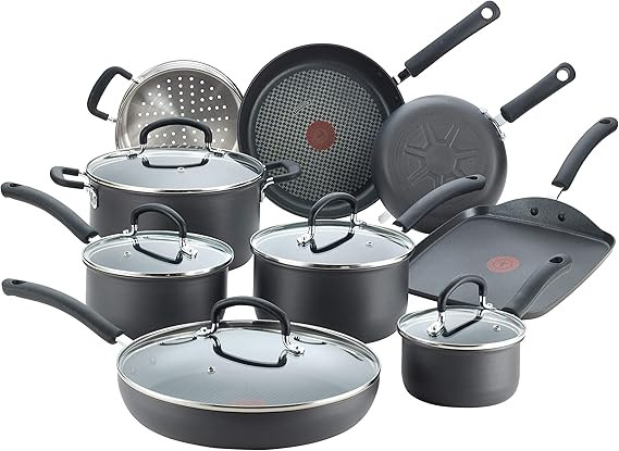 T-fal E765SEFA Ultimate Hard Anodized Nonstick 14 Piece Cookware Set, Dishwasher Safe Pots and Pa... | Amazon (US)