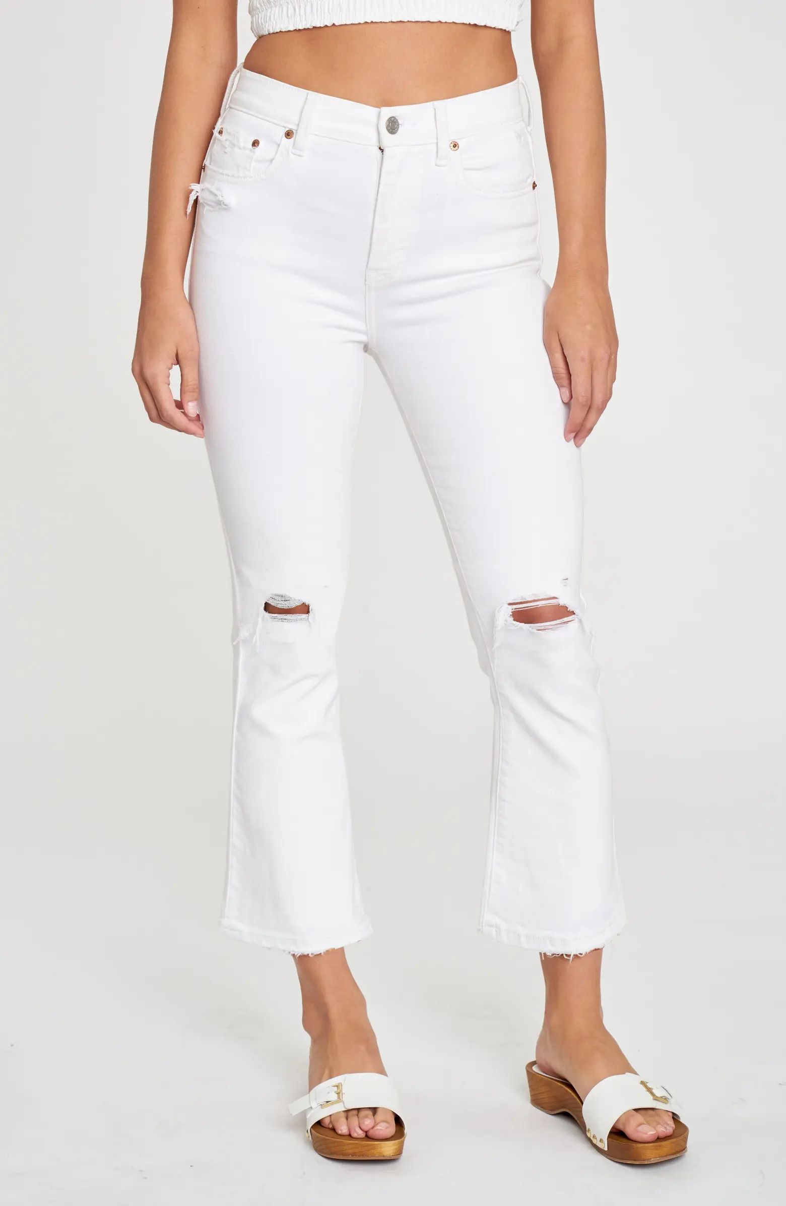Shy Girl Ripped High Waist Raw Edge Crop Kick Flare Jeans | Nordstrom