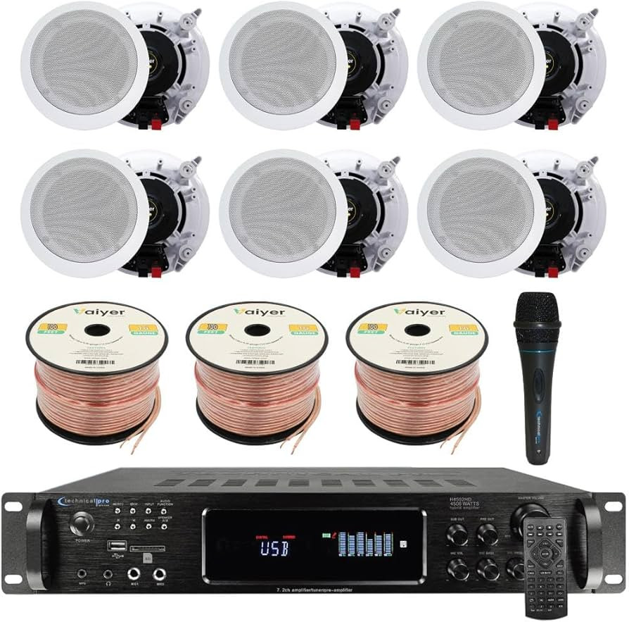 Vaiyer Home Stereo System Kit - 7.2 Channel 4500 Watts Bluetooth Amplifier with 6 Qty of 6.5" Cei... | Amazon (US)