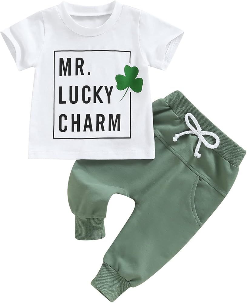 Kids Toddler Baby Girl St. Patrick's Day Outfit Long Sleeve Ruffle Tunic Top Dress Clover Pants L... | Amazon (US)