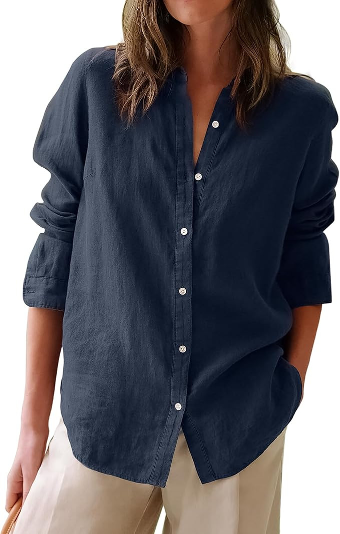 siliteelon Button Down Shirts for Women Oxford Shirt Cotton Dress Shirts Collared Long Sleeve Wri... | Amazon (US)