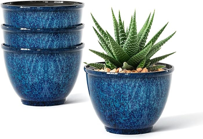 Vanslogreen 8 Inch Glazed Plastic Plant Pots, Set of 4 Planters with Drainage Holes - Indoor/Outd... | Amazon (US)