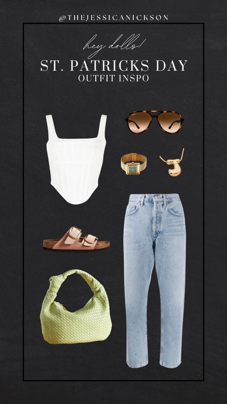 This might be my favorite outfit for St. Patrick’s day! 💚 The tank is out of stock but linking similar options 🥰 These Agolde jeans are amazing quality + last for yearsss. 

The Birkenstocks are also fun for spring!! 💐🌿 The light pink is the perfect neutral that still gives a fun little pop of color 🩷

#LTKstyletip
