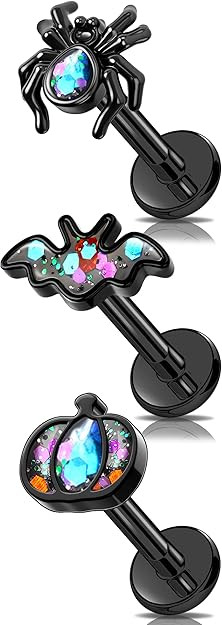 MeIighting 3PCS Black Helix Earrings 16G 8mm Bat Cartilage Earrings Internally Threaded Stainless... | Amazon (US)