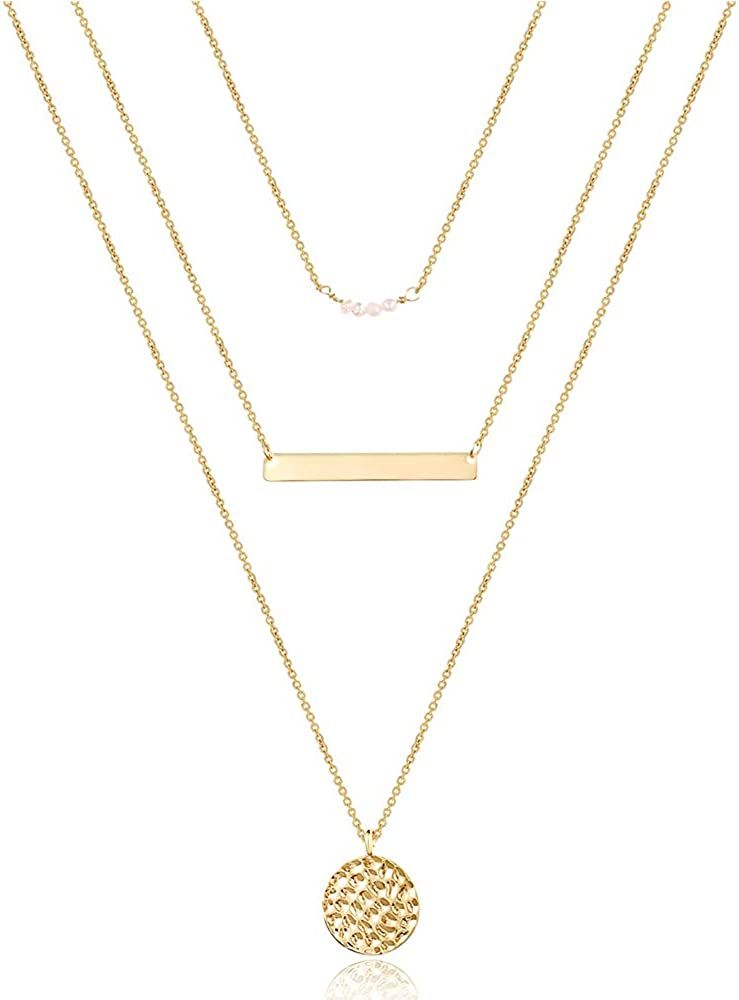 Turandoss Dainty Layered Choker Necklace, Handmade 14K Gold Plated Y Pendant Necklace Multilayer ... | Amazon (US)