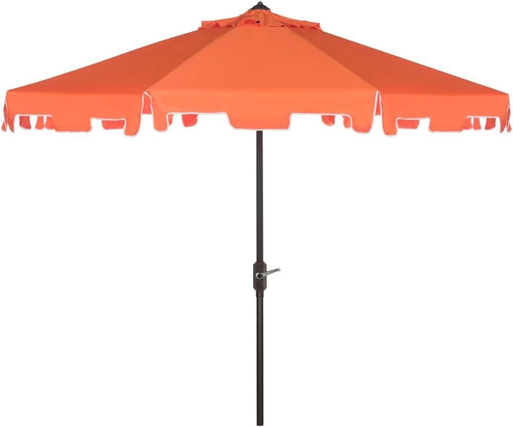 Safavieh Outdoor Collection Zimmerman Crank Market Orange and White 9-inch Umbrella | Amazon (US)